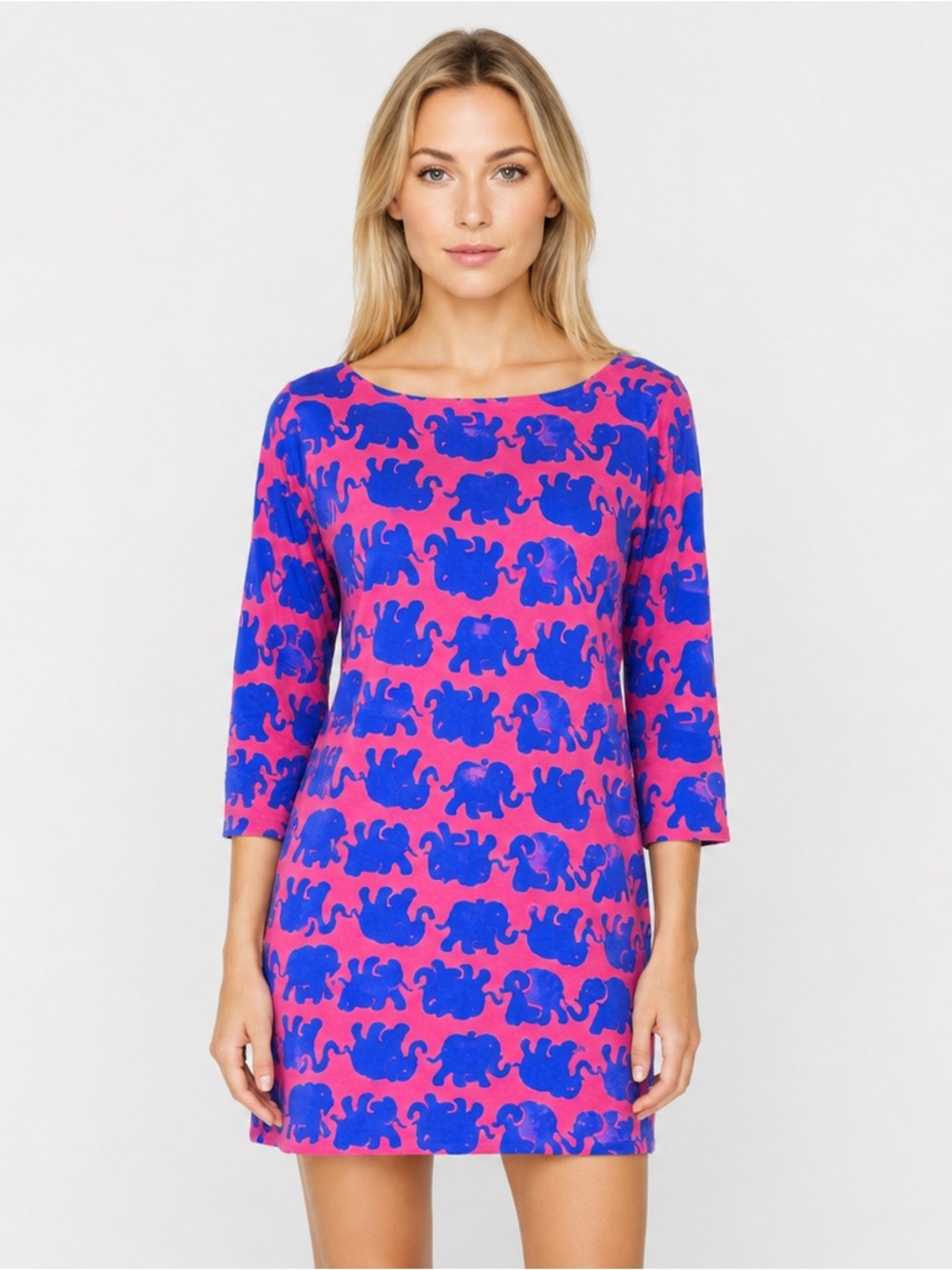 Lilly Pulitzer Cassie 3/4 Sleeve Dress "Tusk In Sun" Kissy Pink Size Medium